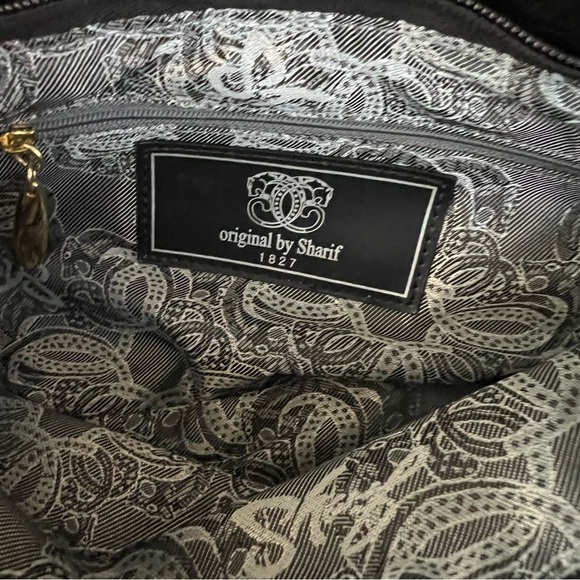 Sharif Vintage Baguette Blue Shimmer Floral Wristlet Bag